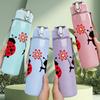 1PC Red Black Ladybug Insect Pair Print 750ml Color Plastic Sports Water Bottle Leakproof Flip Straw Lid Suitable for Sports Office Home Use
