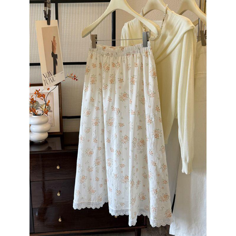 Floral Lace High-Waisted Korean Style Summer Skirt