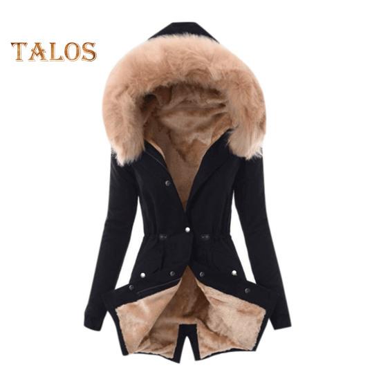 Zimní péřový kabát Polstrovaný s chlupatou kapucí a kapsami Zapínání na zip Parka Větruodolná Udržování tepla Denní svrchní bunda za chladného počasí