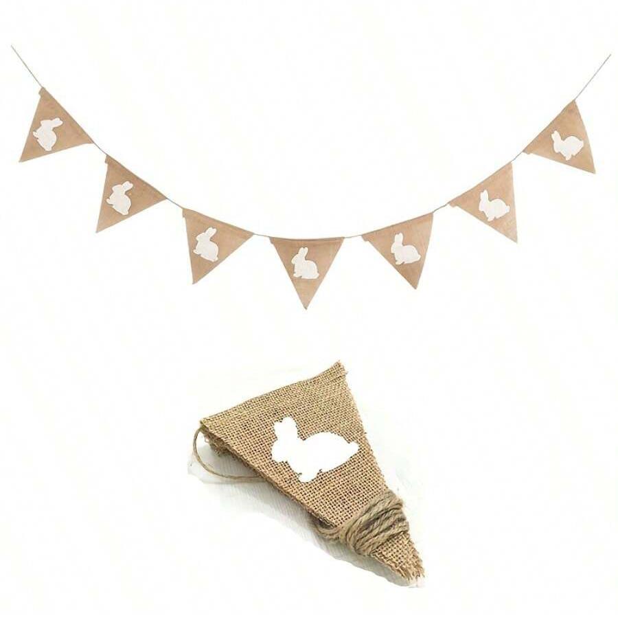 

1 Set/2 Sets Linen Easter Rabbit Banner With 7 Pcs Rabbit Tags | Party Decor Supplies
