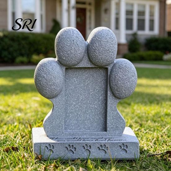 Sandblasted Pet Memorial Stone Imitation Tombstone with Paw Print Photo Frame Weather-Resistant Resin for Dogs And Cats Engraved Base Custom