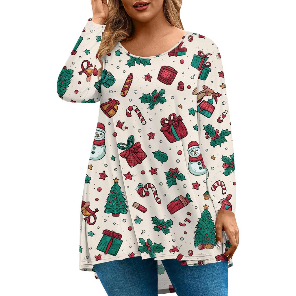 Women's Fashionable Casual Long Sleeved Plus Size Print Top Plus Size Floral Print Top