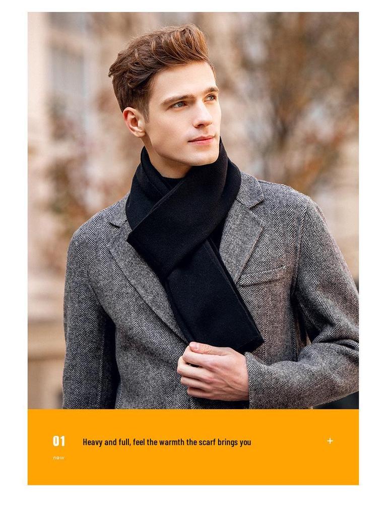 Men's Korean Style Wool Knitted Scarf – Solid Color, Casual, Warm Neck Warmer for Autumn & Winter