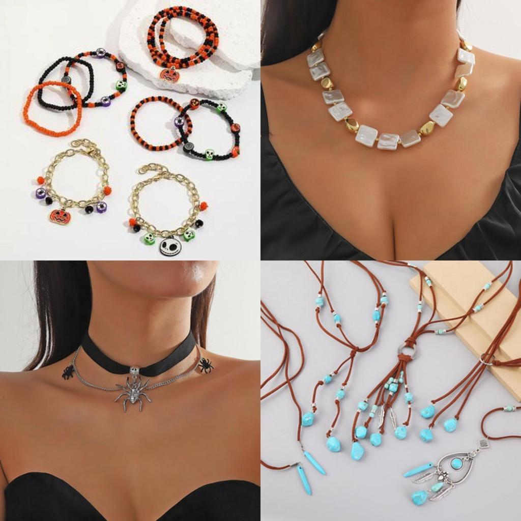 Hot Selling Halloween Pumpkin Skull Pendant Bracelet Set For Women