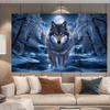 2D Winter Grey Wolf Backdrop Moonlit Snow Forest Waterfall Nature Photography Background