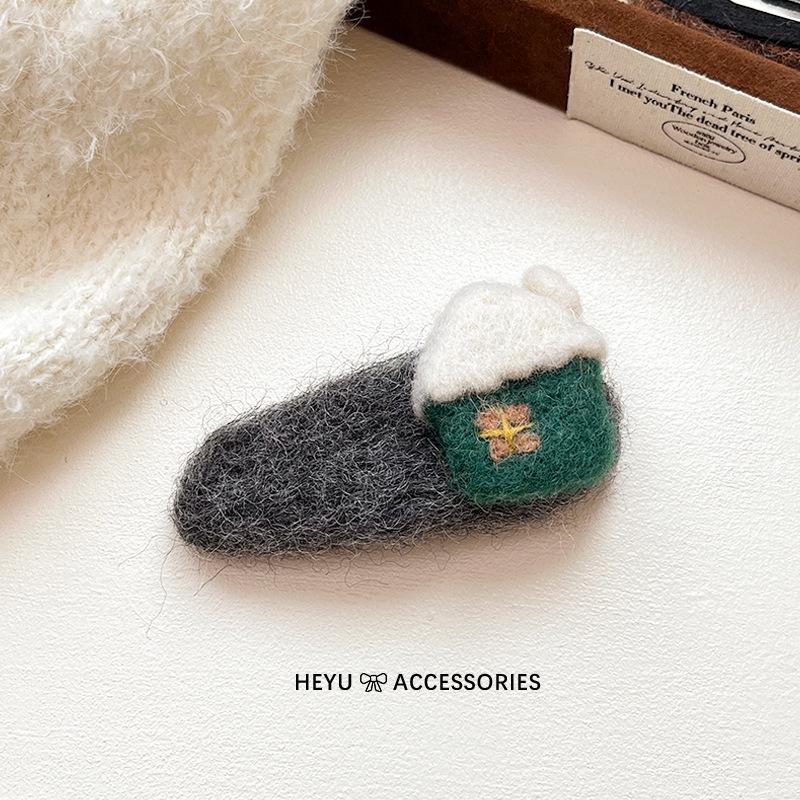 

Корейские зимние заколки из шерстяного фетра: Милые мультяшные заколки BB, плюшевые головные уборы и свежие аксессуары для волос. чёрный