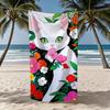 Towel Textile Flowers Bathrobe Beach Cat Surrounded Quick-Drying Adorable Lightweight Portable White Camping Swim Pool Travel