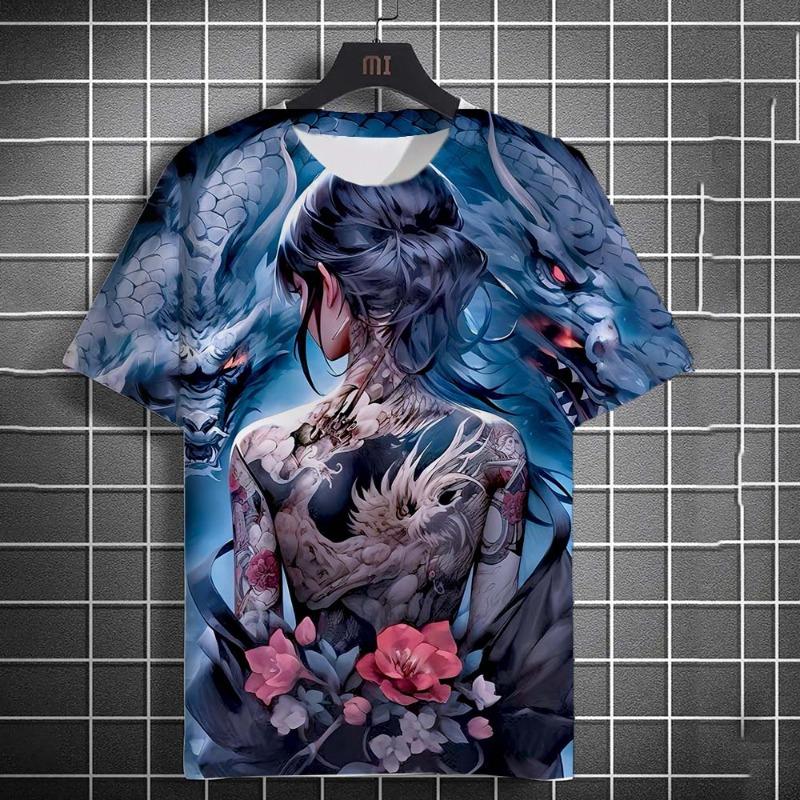 2026 Men's T-shirt Cartoon Sexy samurai tattooWomen graphic T shirts Summer Casual