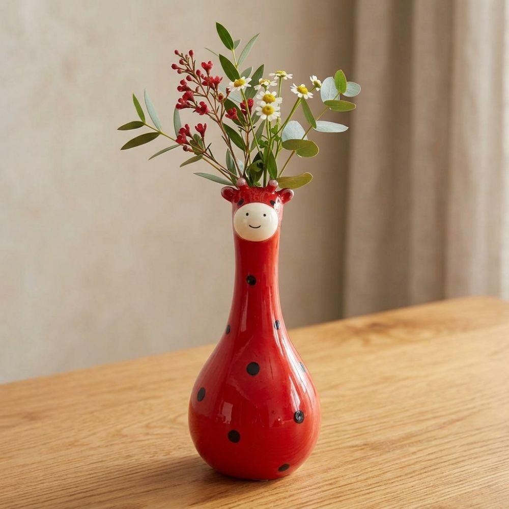 Hand Painted Cartoon Giraffe Resin Vase Novelty Giraffe Flower Container  Desktop Decor