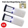 Pull-Out Pocket Magnifier 4X Reading Magnifying Glass With LED Light Illuminated Magnifiers For Reading Jeweler Identification