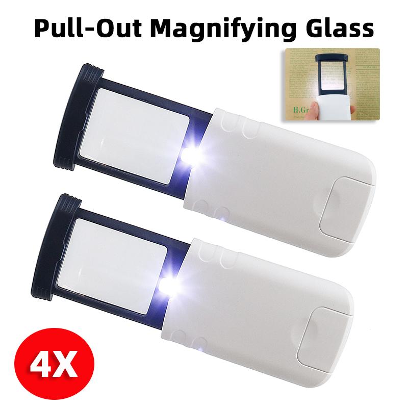 Pull-Out Pocket Magnifier 4X Reading Magnifying Glass With LED Light Illuminated Magnifiers For Reading Jeweler Identification