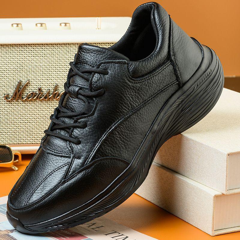 Men s cowhide walking light sports leather shoes soft sole soft leather breathable spring lace-up casual leather shoes 36