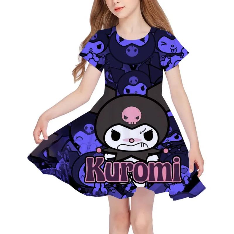 Summer New Girls Short-Sleeved Dress Hello Kitty 3D Printed Children's Fishtail Skirt Casual