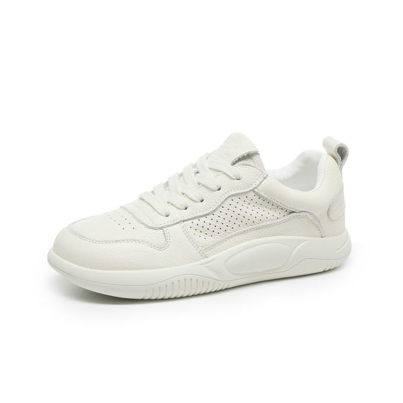 Helskinn små vita skor dam vår nya mångsidiga enkelskor bekväma halkfria läder vardagliga brädskor