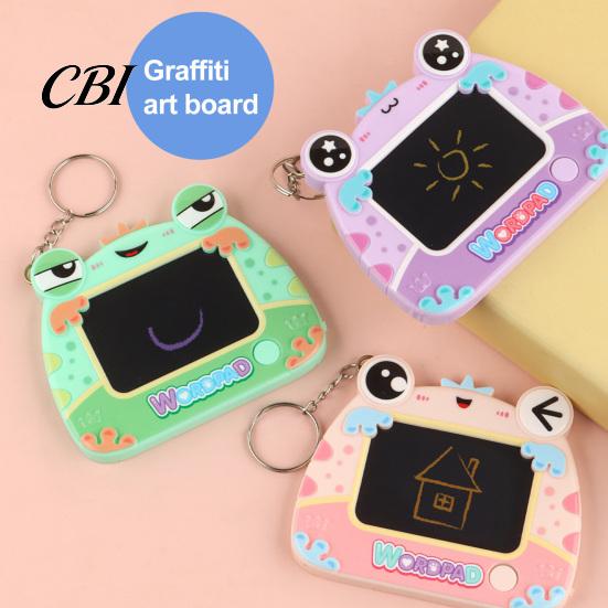 Wiederverwendbares Schreibblock Mini Zeichenbrett Schlüsselanhänger für Kinder, Cartoon Frosch mit Schlüsselring, Hängendes Kritzel Skizze Schultasche LCD Tablet Anhänger