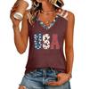 Women's V-Neck Casual Top with Patriotic Independence Day Print