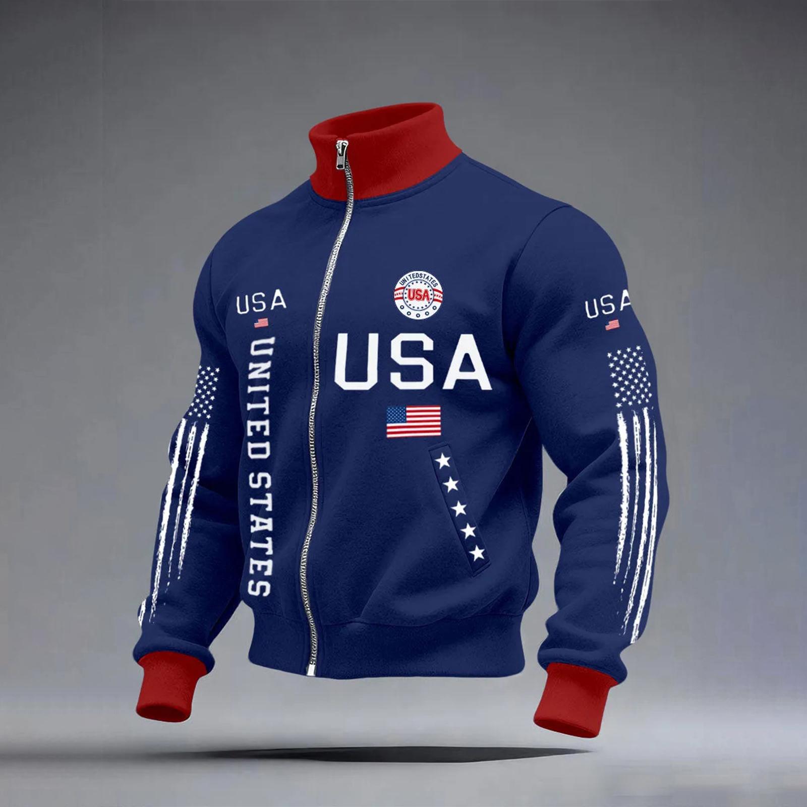 

USA Anniversary Men s Casual Letter Print Long-Sleeve Zip-Up Cardigan S