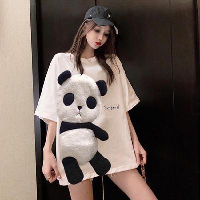 Korean Cartoon Embroidered Mid-Length Women's Summer T-Shirt