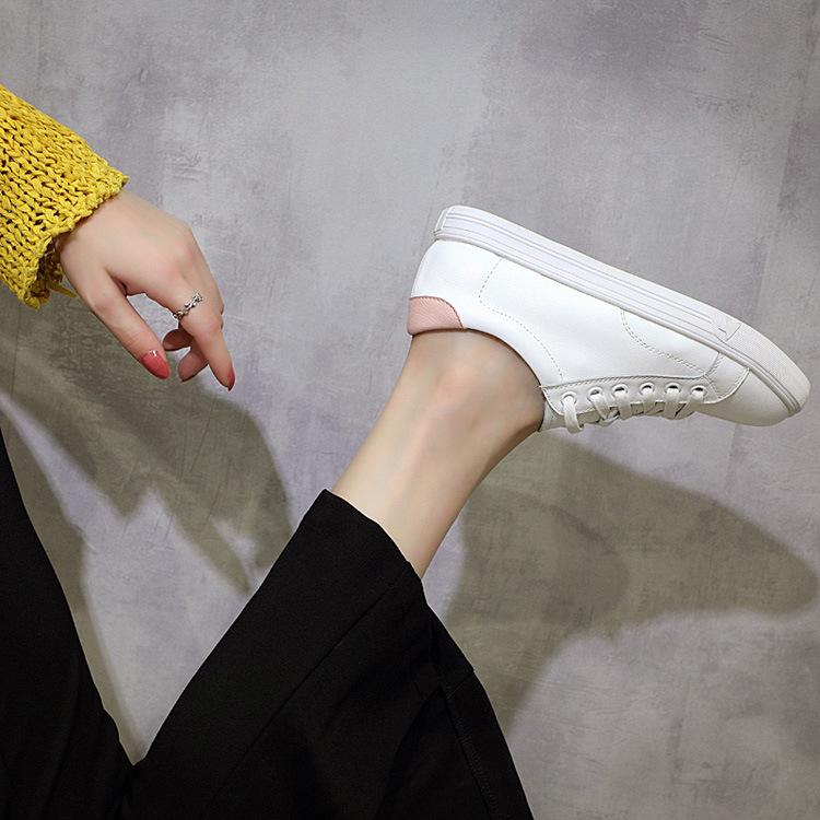 

Кожаные белые туфли, повседневная обувь с мягкой подошвой и круглым носком, обувь на плоской подошве с блокировкой цвета, обувь для ленивых с неглубоким носком, новая летняя женская обувь