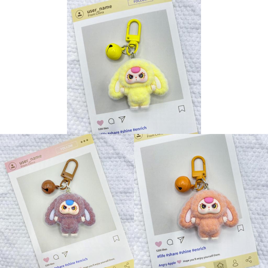 Plastic Bunny Keychain With 3d Embossed Fleece Ears For Bag Decor