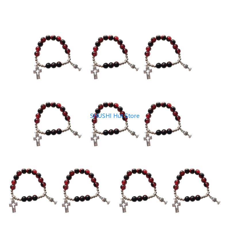 

Christian Crosses Hand Chain Fashion Exorcism Rosarys Prayer Beads Bracelets Ladies Sweet Pendants D57B