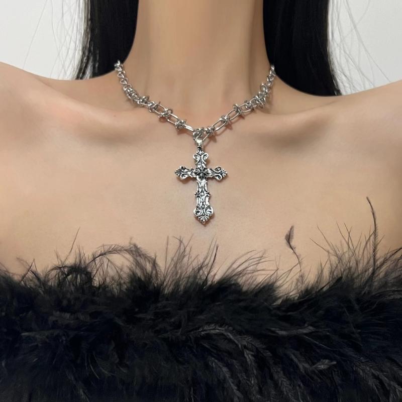 Gothic Dark Style Cross Pendant Necklace Rock Punk Goth Fashion Necklaces For Women Men Jewellery Design Mystical Gifts