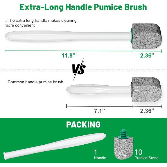 Pumice Stone Toilet Bowl Cleaner,Bathroom Cleaner Brush Toilet Wand Refills with 30CM Long Handle for Remove Hard Water Stains with 1 Wand+ Pumice