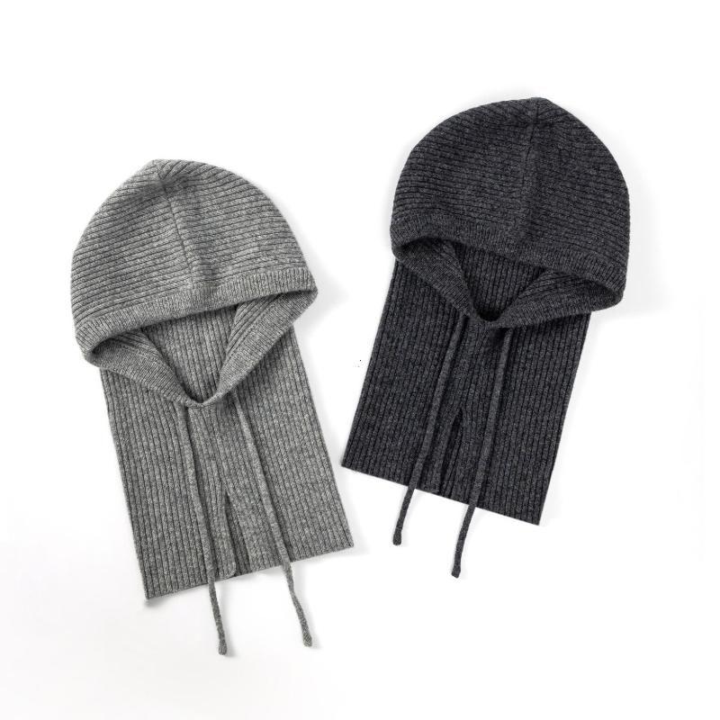 100% Wolle Gestrickte Kapuzenmütze Schal Elegante Hüte Mützen Damen Herren Winter Nackenwärmer Sturmhaube Kopfbedeckung Kappen Koreanische Mütze Winter