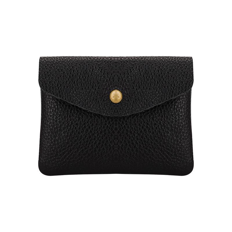 Lychee Pattern Soft Leather Unisex Coin Purse - Genuine Cowhide Card Holder & Storage Bag