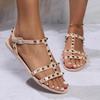 Womens Rivets Decor Flat Sandals - Stylishly Casual, Open Toe, Ultra-Lightweight, Buckle Strap Shoes - Perfect for Summer