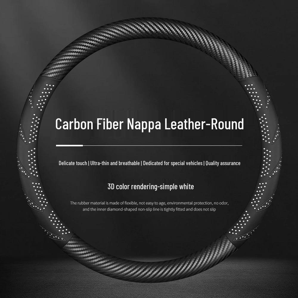Carbon Fiber Texture Suede Steering Wheel Cover, Non-Slip, Sweat-Absorbent, Universal, All-Season Design.