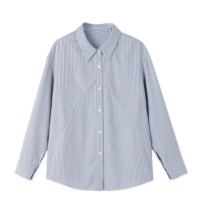 Ριγέ Πουκάμισο για Γυναίκες Άνοιξη Νέα Απλό Χαλαρό Καθημερινό Πέτο Μακρυμάνικο Top