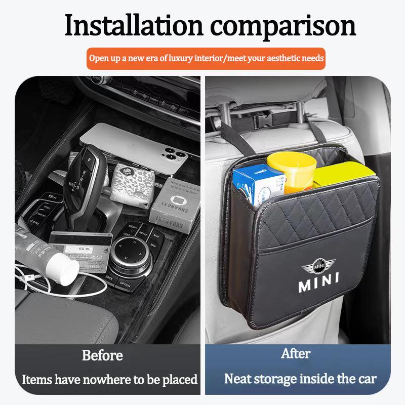 Leather Car Seat Storage Bag Garbage Box Hanging Case Organizing Tools For Mini Cooper One JCW F54 F55 F56 F57 F60 R50 R52 R55