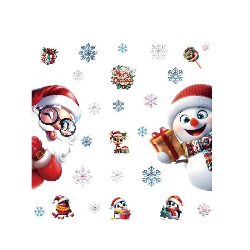 Christmas Window Stickers 3D Santa Claus House Snowflakes Electrostatic Sticker Home 2026 Xmas Party Christmas Decor