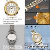 "Classic Women's Analog Quartz Watch Gold Silver Stainless Steel Waterproof Casual Date Display"