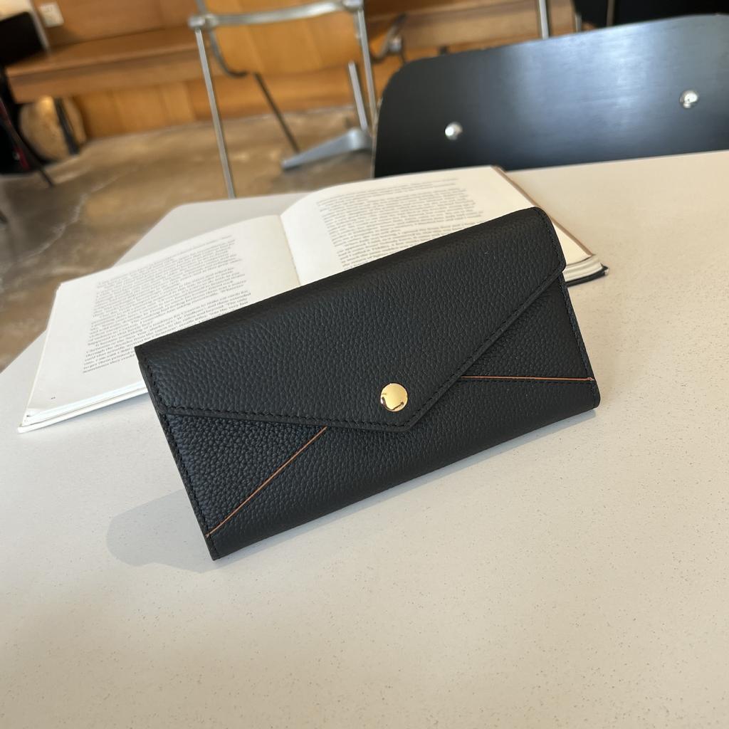 Wallet Women'S Leather Lychee Pattern Long Wallet Bag Fashion Contrast Color Clutch Bag Cowhide Wallet