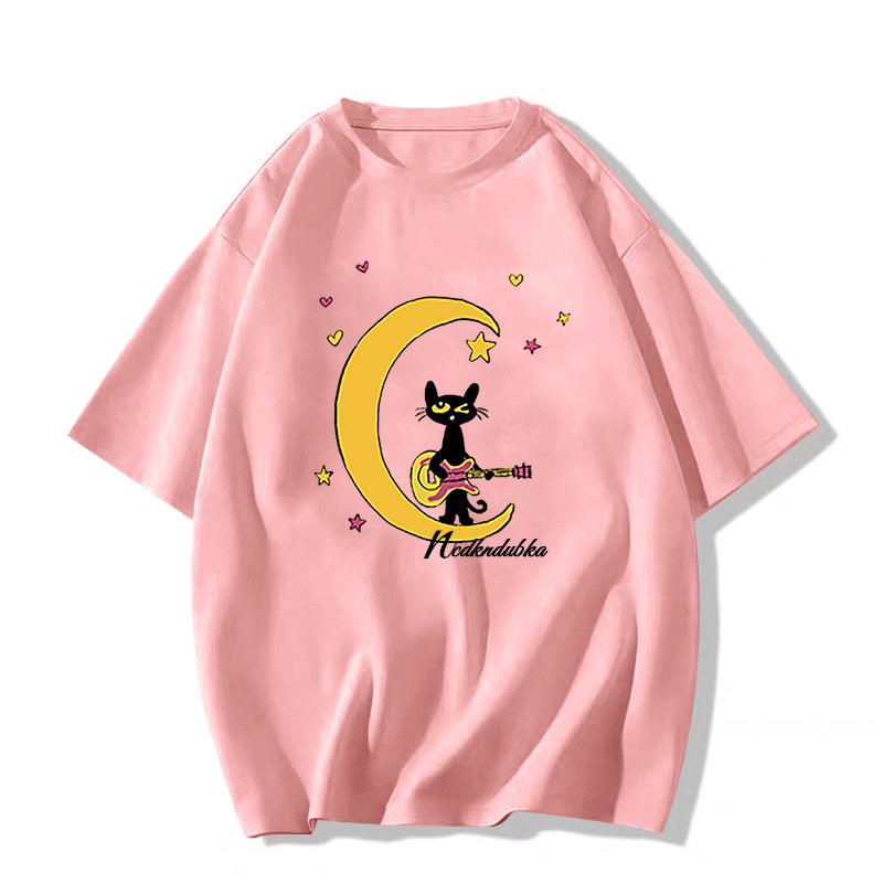 Summer 2025 Women's Loose White Cotton Short Sleeve T-shirt with Unique American Design