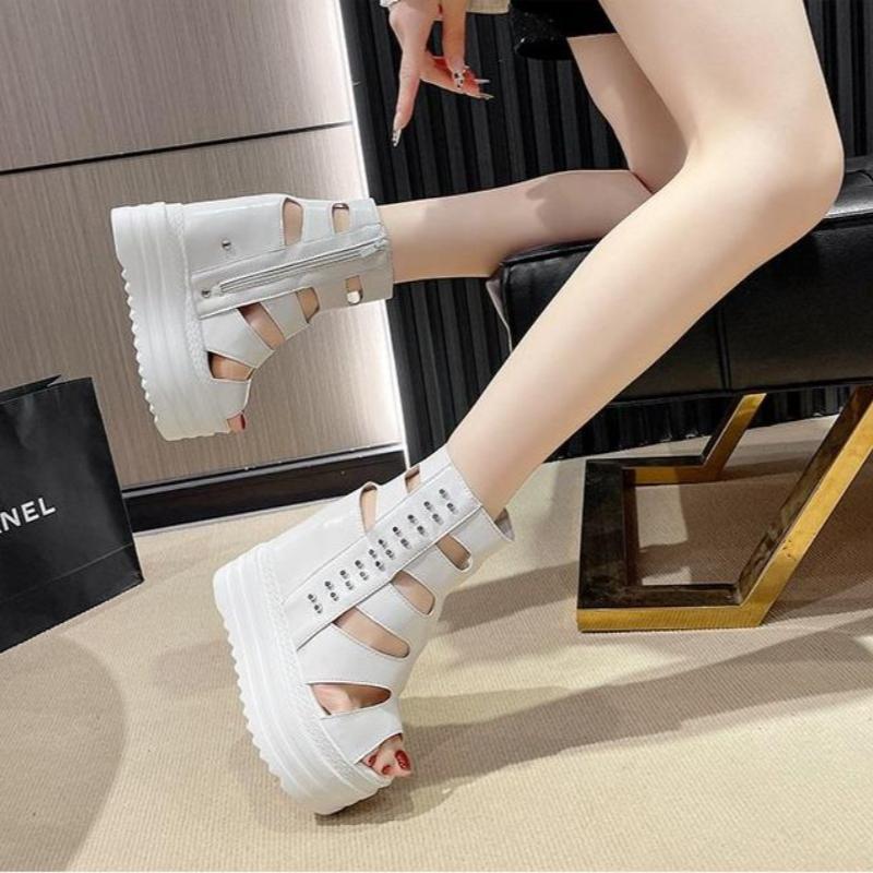 Fashion 12CM Thick Bottom Wedges Women's Sandals 2025 Sexy Summer Woman Shoes Fashion Rome Fish Mouth Increase Within Sandals Pumps