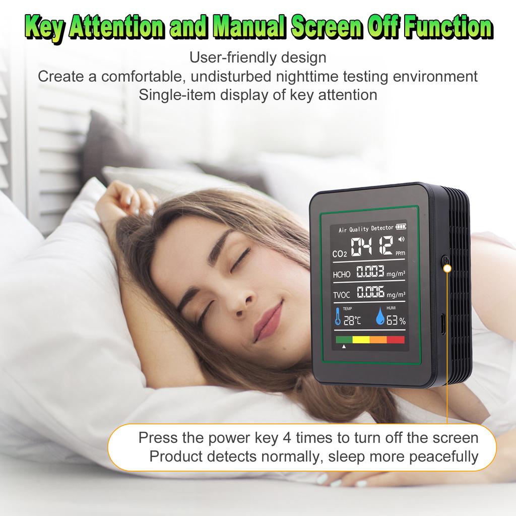 5 In 1 HCHO Meter, Portable Temperature and Humidity Meter with Color Screen for Home, Office, Vehicle, Detect CO2 TVOC