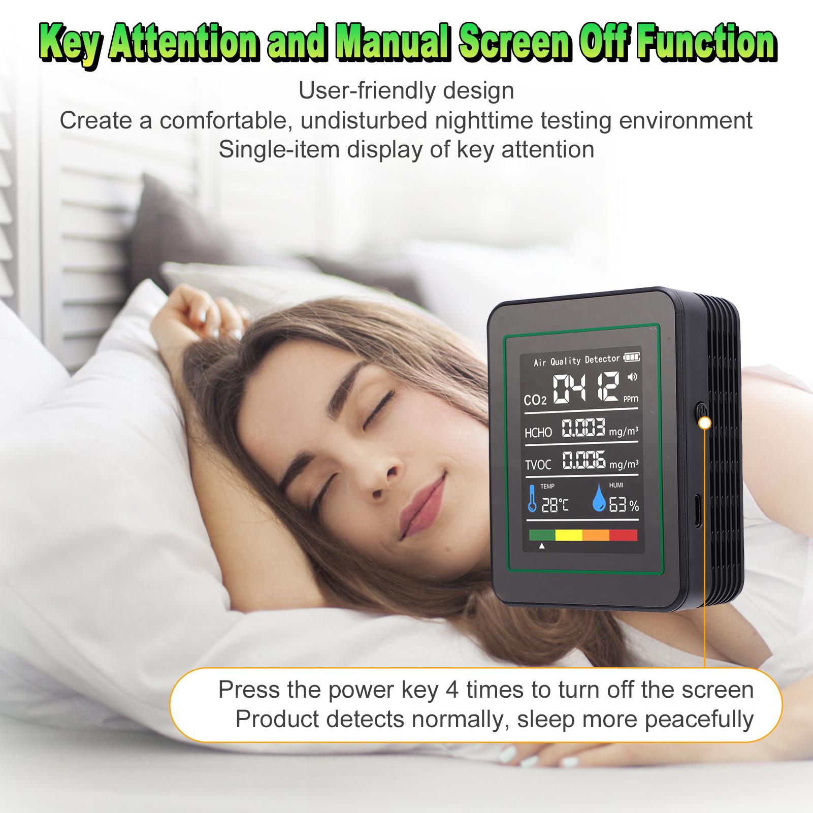 

5 in 1 HCHO Meter, Portable Temperature and Humidity Meter with Color Screen for Home, Office, Vehicle, Detect CO2 TVOC MT05 Black