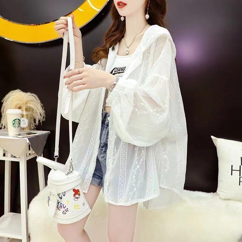 

Women s Sun Protection Jacket Summer Ladies Outdoor Breathable Wild Loose Hooded Thin Female Sun Protection Clothing XXL белый