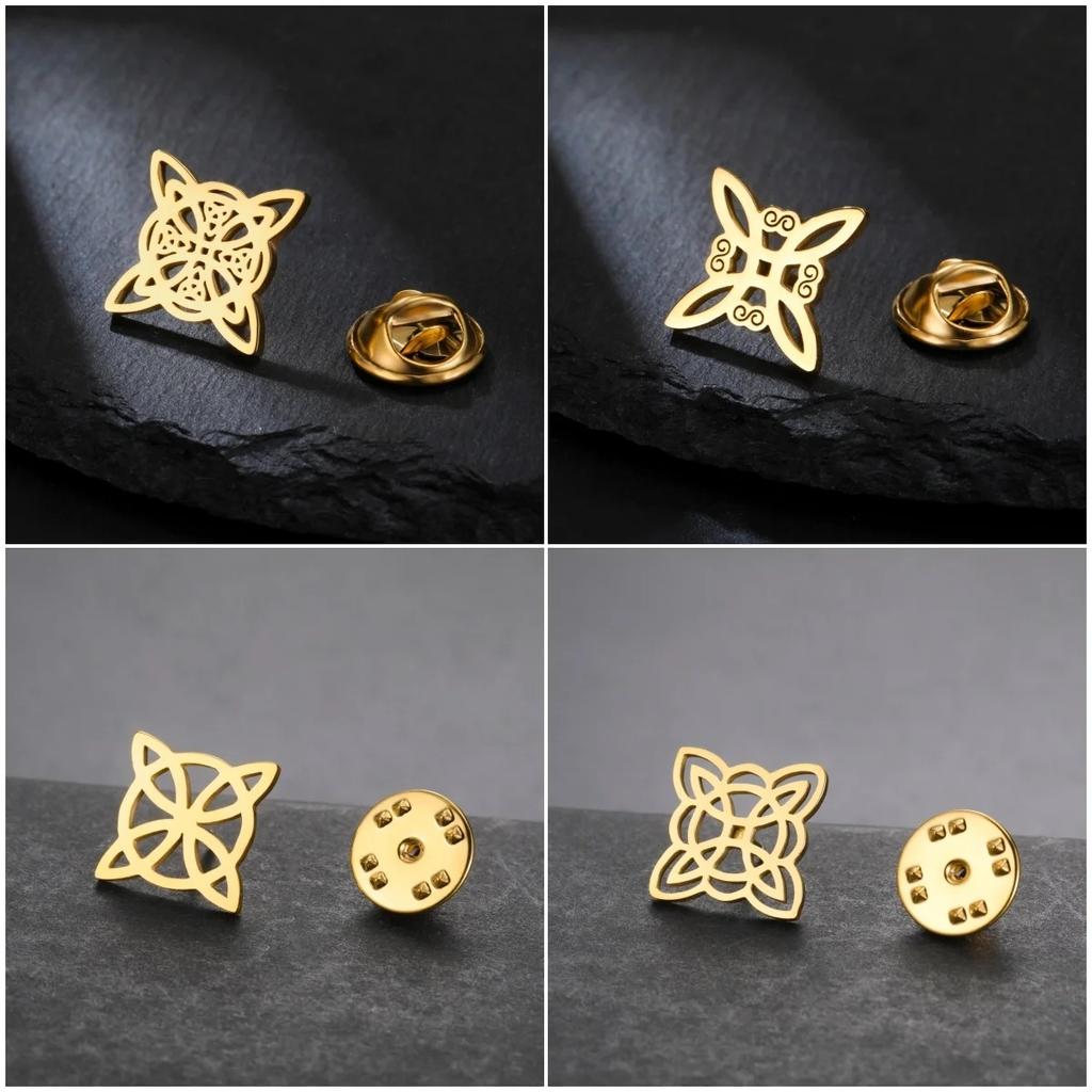 LIKGREAT Vintage Witch Knot Brooch for Women Men Stainless Steel Celtics Knot Pin Badge Wicca Protection Amulet Lapel Pins Gift