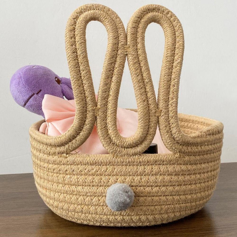 Cartoon Design Bunny Storage Basket Cotton Rope Organizer Basket Desktop Organizer
