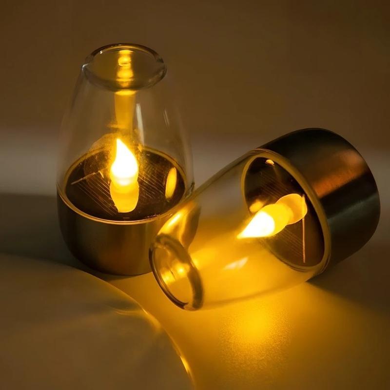 LED Solar Candle Flameless Rechargeable Courtyard Decoration Outdoor Wedding Party Waterproof Atmosphere Light Creative