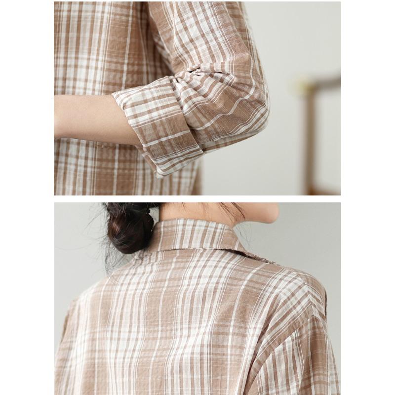 DIMANAF 2025 Women Spring Summer Coat Blouse Long Sleeve Buttons Plaid Fashion Loose New Jackets