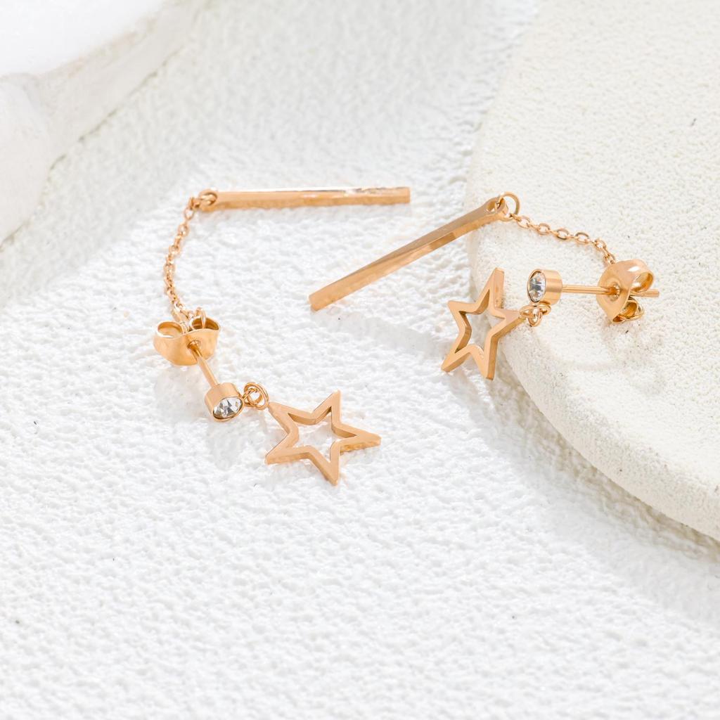 Wind Niche Long Star Female Earrings Simple Christmas Gift Showing Face Thin Titanium Steel Earrings Female