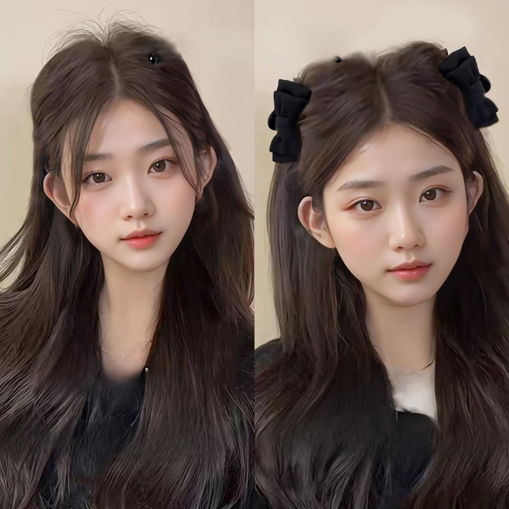 Elfenohrenförmige Schleifen-Haarspangen Die Haare der Prinzessin an der Seite, dann die oberen Ponypartien befestigen und schließlich die Haare am Oberkopf hochstecken.