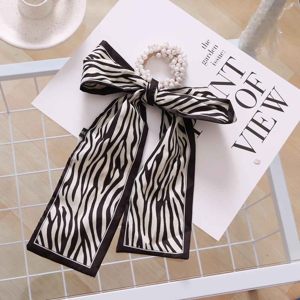 Pearl Hair Band Hair Tie Chiffon Fashion Ribbon Hair Rope Girl Streamer Ponytail Bowknot Ribbon Rubber Band Hair Accessories Headdress