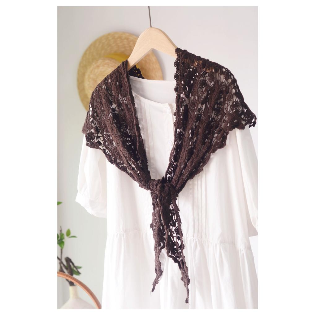 Handmade Crochet Triangle Cotton Scarf Versatile Women Solid Color Hollow Out Neck Protection Dual-use Shawls