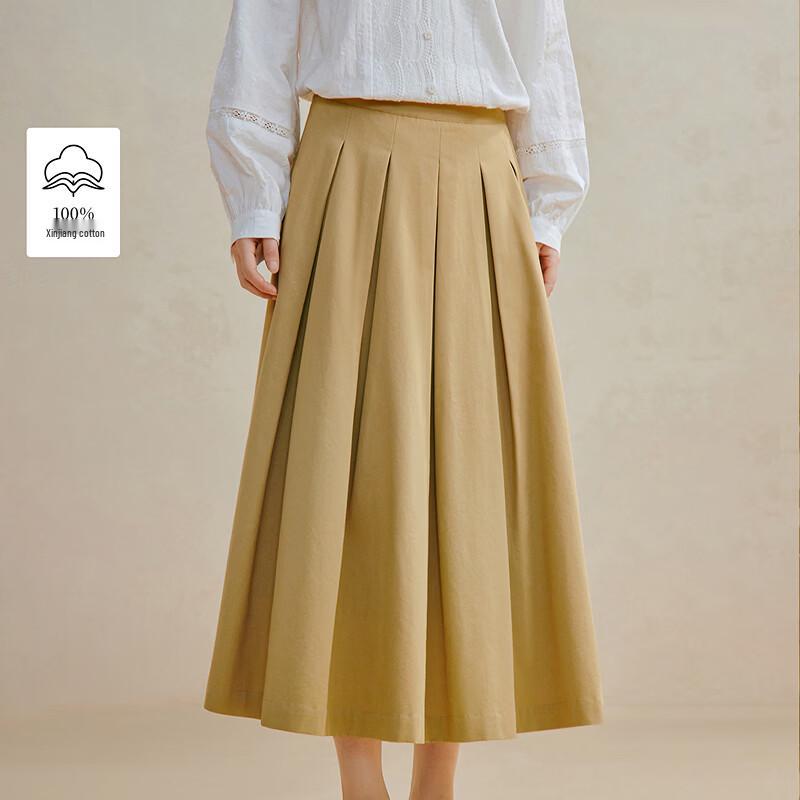 INMAN 100% Xinjiang Cotton Pleated A-Line Midi Skirt M